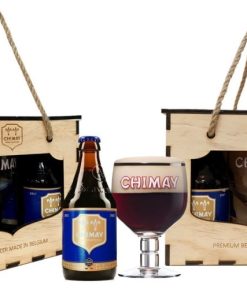 Hộp Quà Gỗ Chimay Xanh Bỉ - 4 Chai 330ml + 1 Ly Cao Cấp