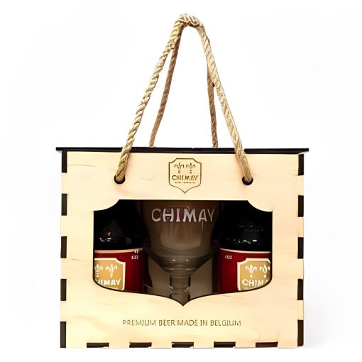 Hộp Quà Gỗ Chimay Đỏ Bỉ - 4 Chai 330ml + 1 Ly Cao Cấp
