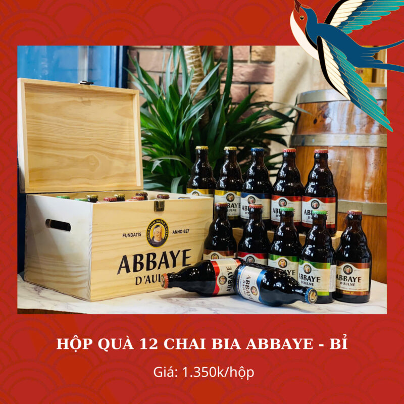 Hộp Quà Gỗ Bia Bỉ Abbaye D'Aulne - 12 Chai 330ml