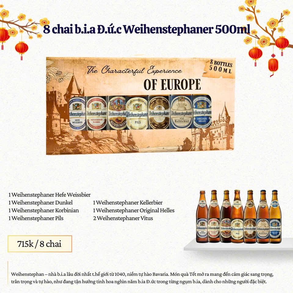 Hộp Quà Bia Đức Weihenstephaner Mix - 8 Chai 500ml