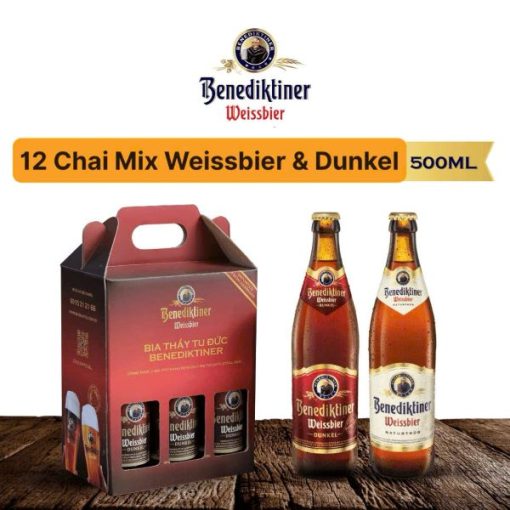 Bia Benediktiner Mix 2 Vị Weissbier & Dunkel - Set 12 Chai 500ml
