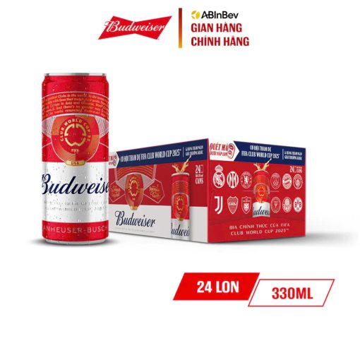 Bia Budweiser Sleek UTC 5%b- Thùng 24 Lon 330ml (Phiên Bản FIFA Club World Cup 2025)
