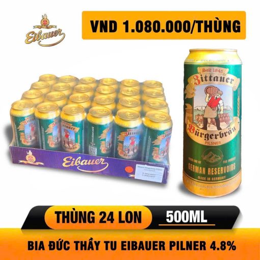 Bia Đức Eibauer Zittauer Burgerbrau Pilsner 4.8% – Thùng 24 lon 500ml