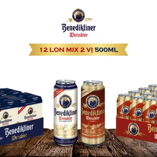 Set Bia Đức Benediktiner Mix 2 vị - 12 Lon 500ml