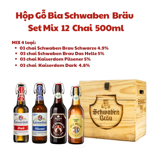 Hộp Gỗ Bia Đức Mix  - Set 12  Chai 500ml