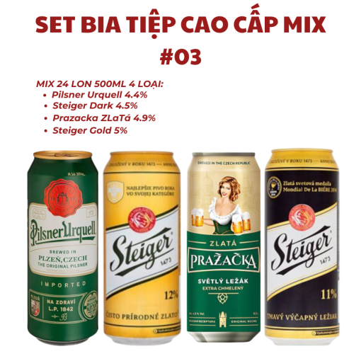 Set Bia Tiệp Cao Cấp Mix #03 - Thùng 24 Lon 500ml