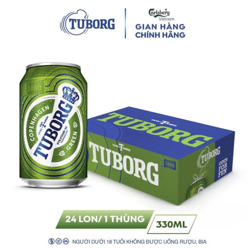 Bia Tuborg Green 4.6% – Thùng 24 Lon 330ml (Date: 02/2026)