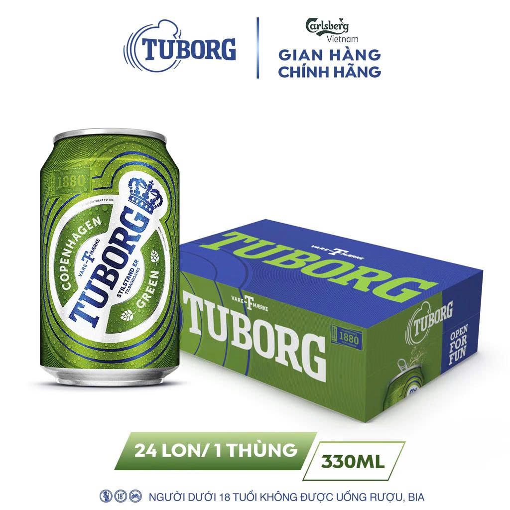 Bia Tuborg Green 4.6% – Thùng 24 Lon 330ml (Date: 02/2026)