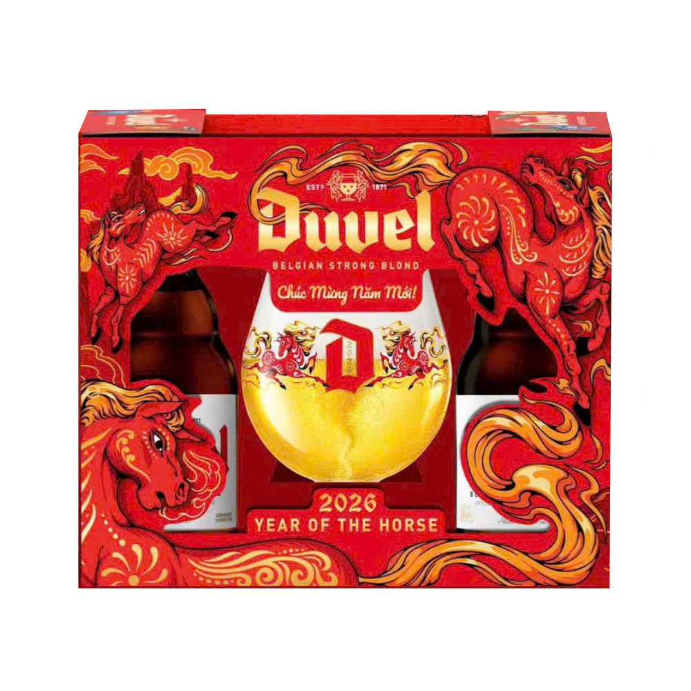 Hộp Quà Bia Bỉ Duvel Blond 8.5% - 4 Chai 330ml +1 Ly