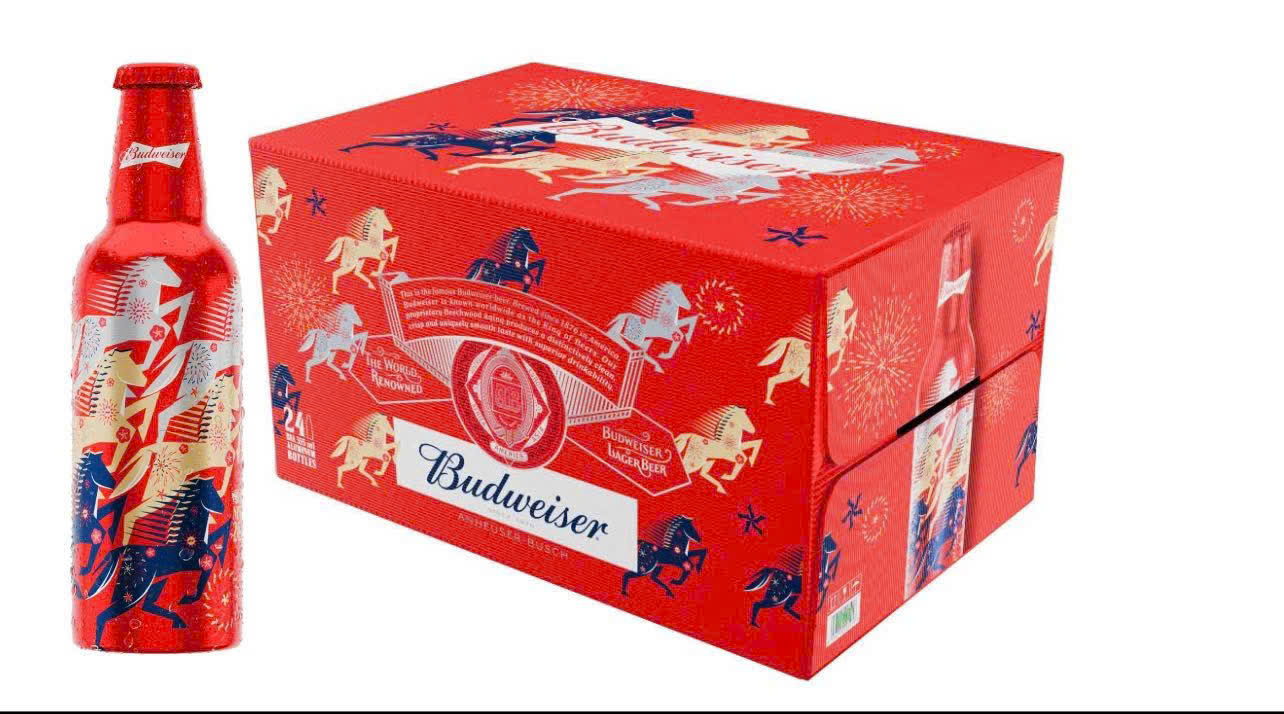 Bia Budweiser Aluminum Xuân 5% (Tết 2026) - Thùng 24 Chai Nhôm 355ml