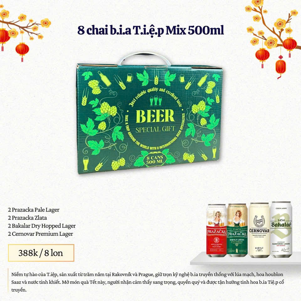 Xách Quà Bia Tiệp Mix - 8 Lon 500ml