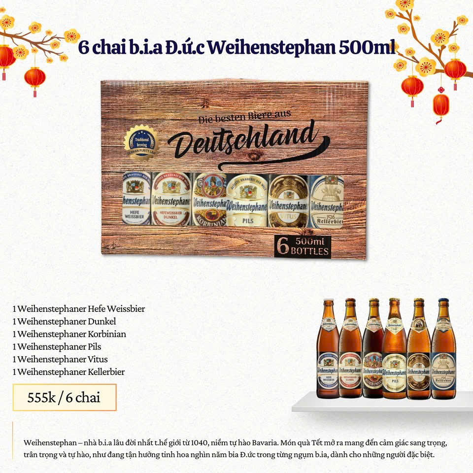 Hộp Quà Bia Đức Weihenstephaner - 6 Chai 500ml