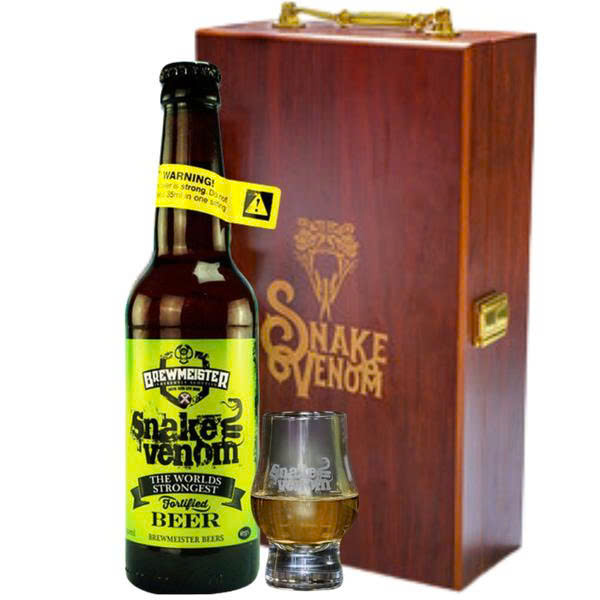 Hộp Quà Gỗ Bia Scotland Snake Venom 67.5% - Set 1 Chai 330ml + 1 Ly