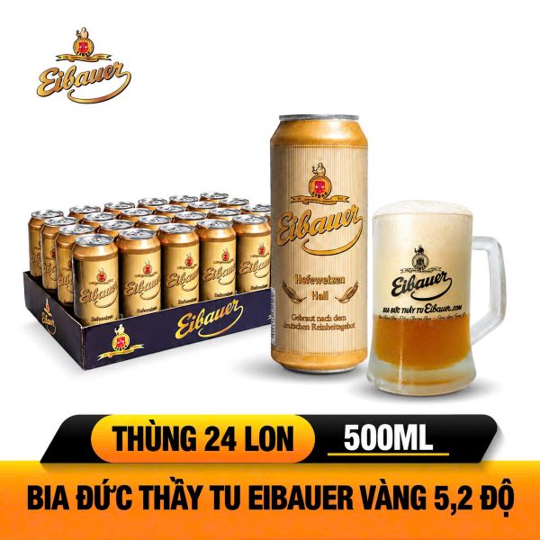 Bia Đức Eibauer Hefeweizen Hell 5.2% – Thùng 24 Lon 500ml